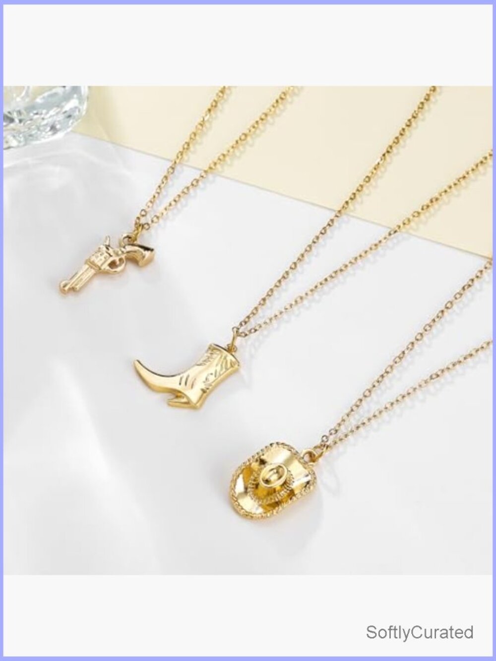 Layered Cowgirl Boot Pistol Pendant Necklace Set 3 Chains - Picture 5 of 7